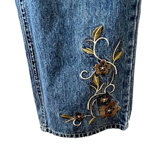 Vintage Faded Glory FLARE Blue jeans floral embroidered tan accent belt Missy 14 - Picture 7 of 14